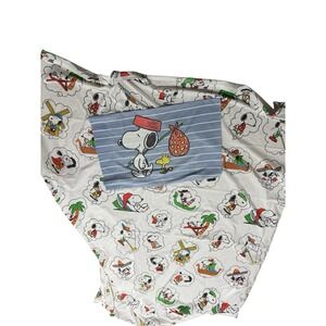 Snoopy Dreaming of World Travel Sheet 66" X 92" & Pillowcase Pictured 2 Pc Vtg